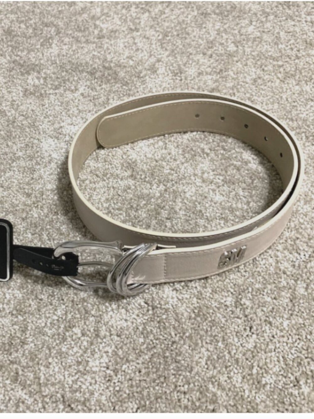 Steve Madden Women's Belt Ivory/Beige Logo XL Faux Leather